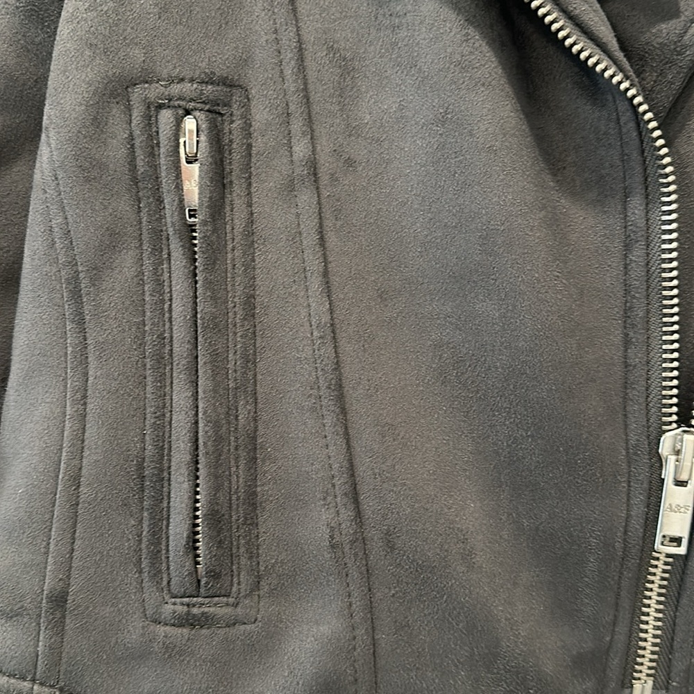 Abercrombie Leather Jacket Vegan Suede Charcoal Gray Black Moto Winter Size XS - Picture 5 of 16